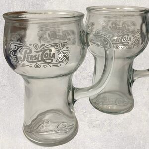 Pepsi Cola Glasses Vintage 1970 - SET of TWO Glass Mugs